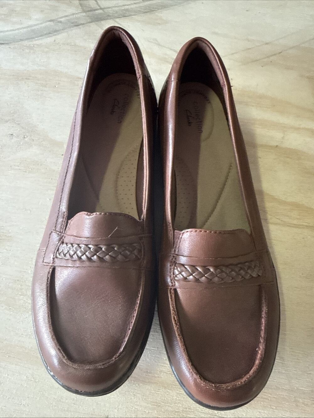Clarks Cora Viola Brown Leather Shoes Slip On Loafers Womens Size 8.5